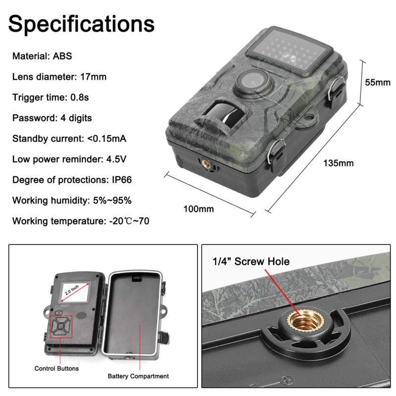 Medžioklinė stebėjimo kamera su baterijomis kamufliažinė
