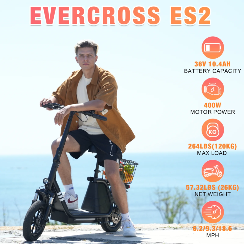 evercross es2 elektrinis paspirtukas dviratis su sėdynę