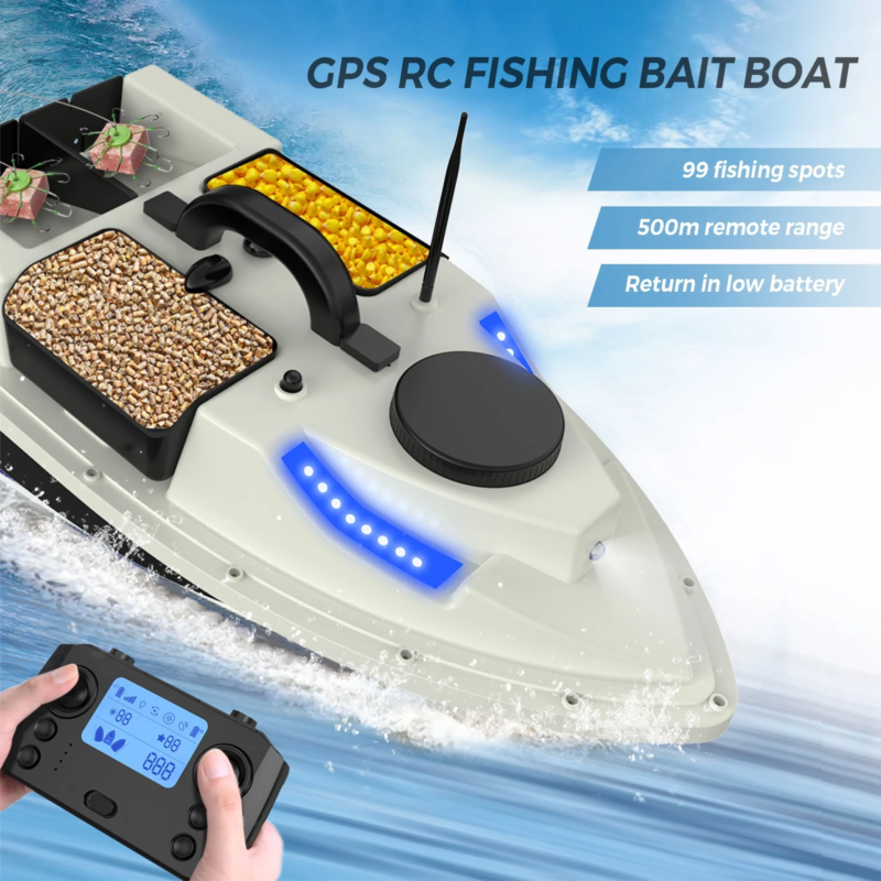 GPS valdoma pašarų gabenimo valtis žvejybai