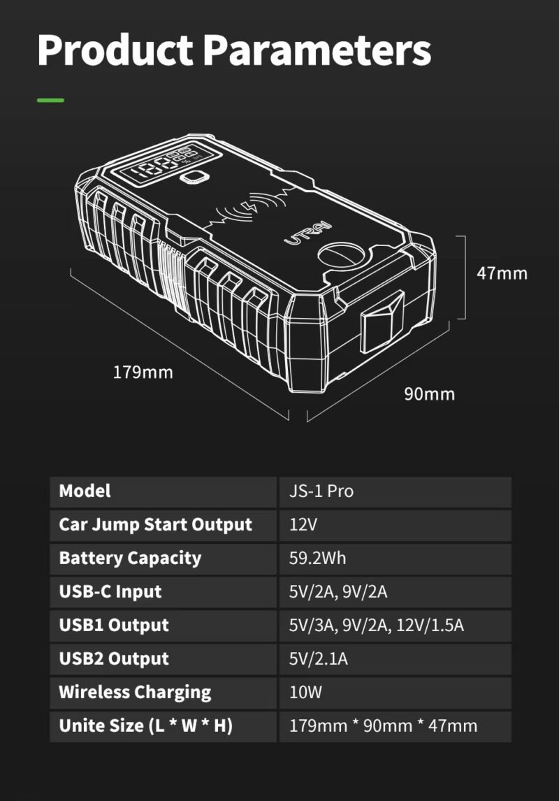 Utrai JS-1 Pro auto paleidėjas užvedėjas būsteris boosteris powerbank automobiliui