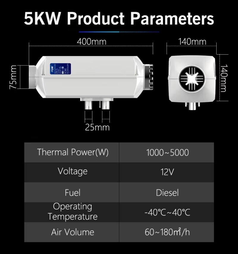 12V 24V Universalus dyzelinis šildytuvas aliuminio korpusu 5kw FDIK sunkvežimiams autobusiukams mikriukams automobiliams