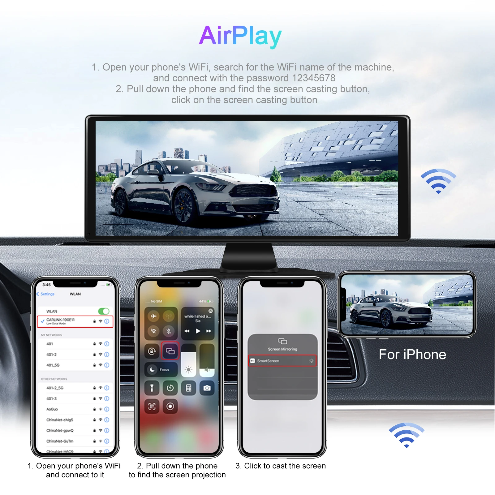 10 Colių universali Carplay multimedija su registratoriaus funkcija