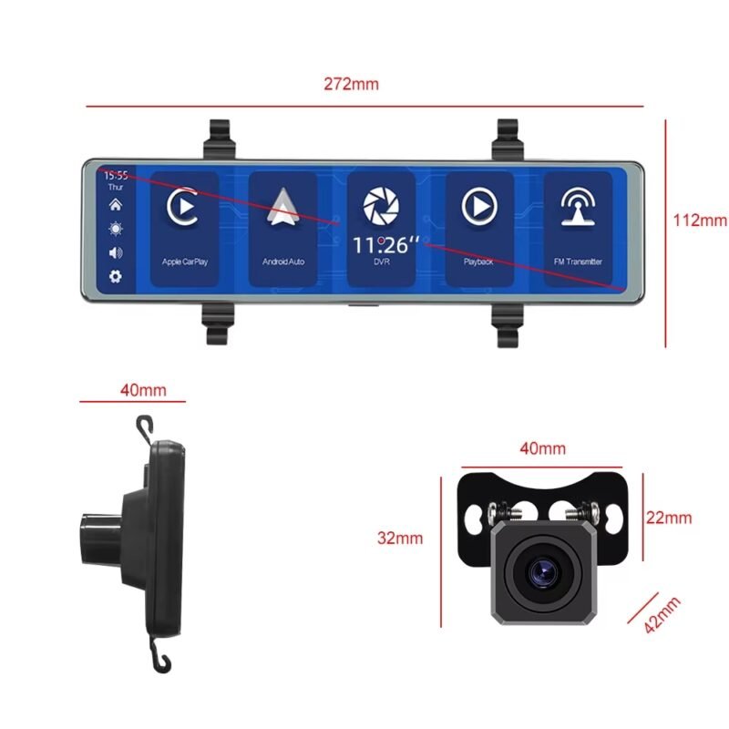 išmanusis galinio vaizdo veidrodėlis su registratoriumi kamera carplay ir android auto sistema navigacija