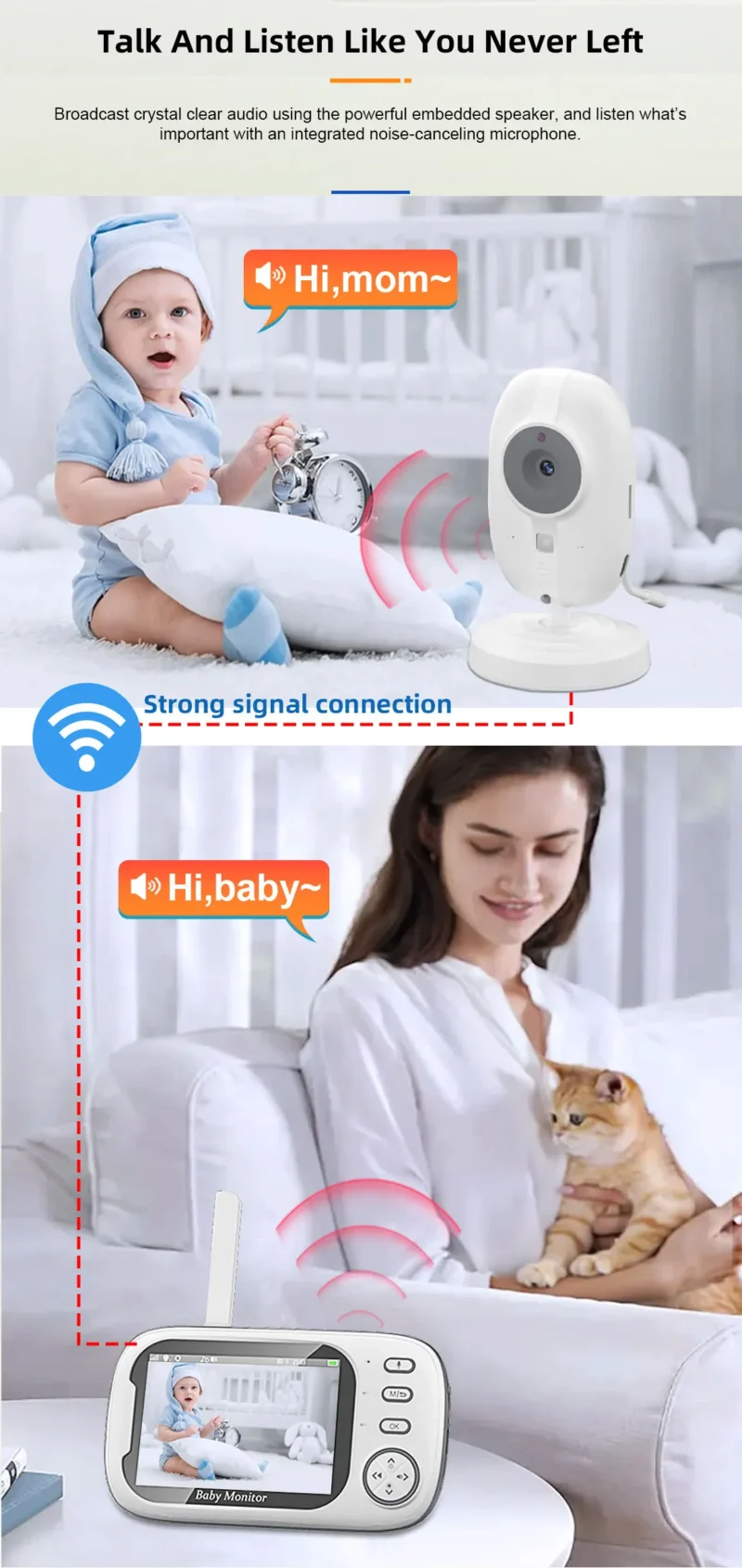 Mobili auklė su nešiojamu ekranu ir akumuliatoriumi