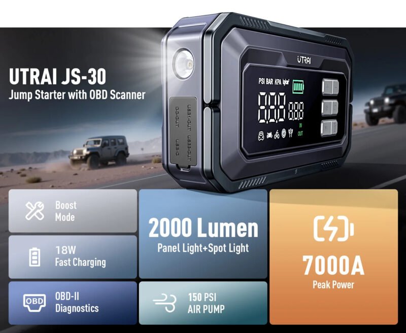 Utrai JS 30 Automobilio užvedėjas būsteris kompresorius + OBD diagnostika