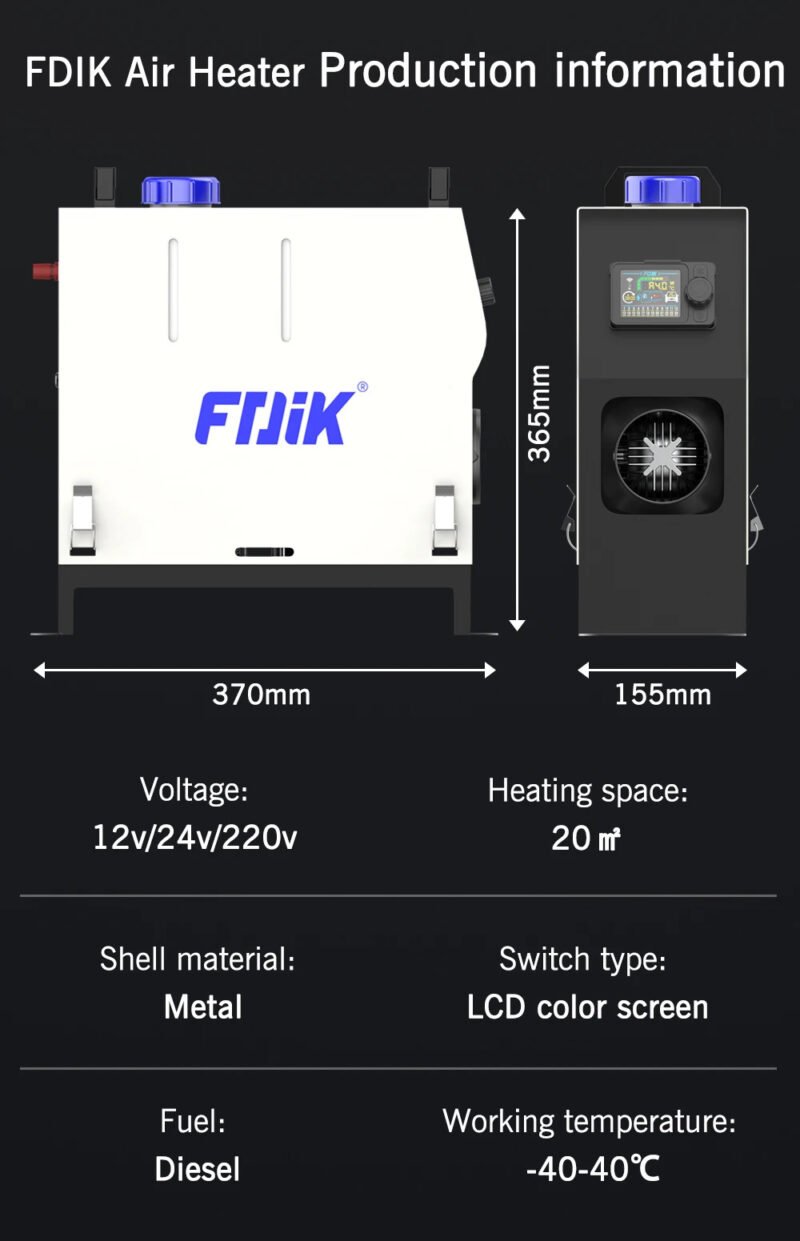 Universalus 12V 24V 220V Dyzelinis šildytuvas 8kw su Bluetooth valdymu