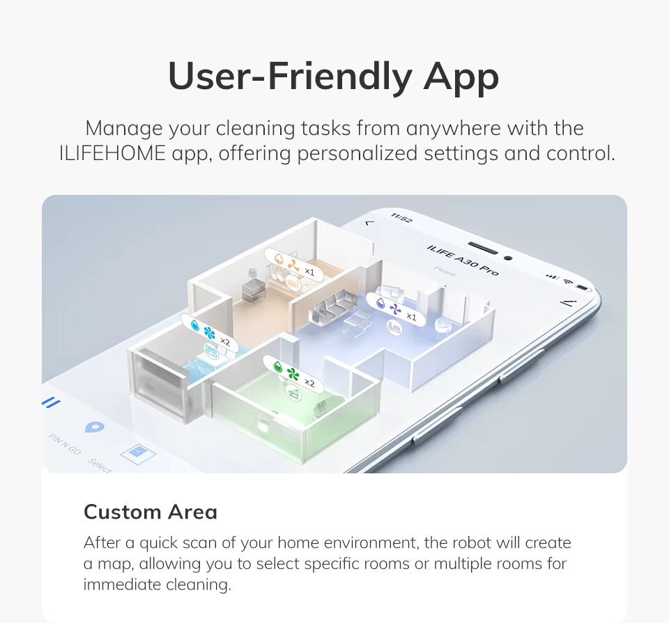 Ilife A30 Pro Robotas dulkių siurblys su drėgnu valymu, išsivalymo stotele ir LiDar navigacija