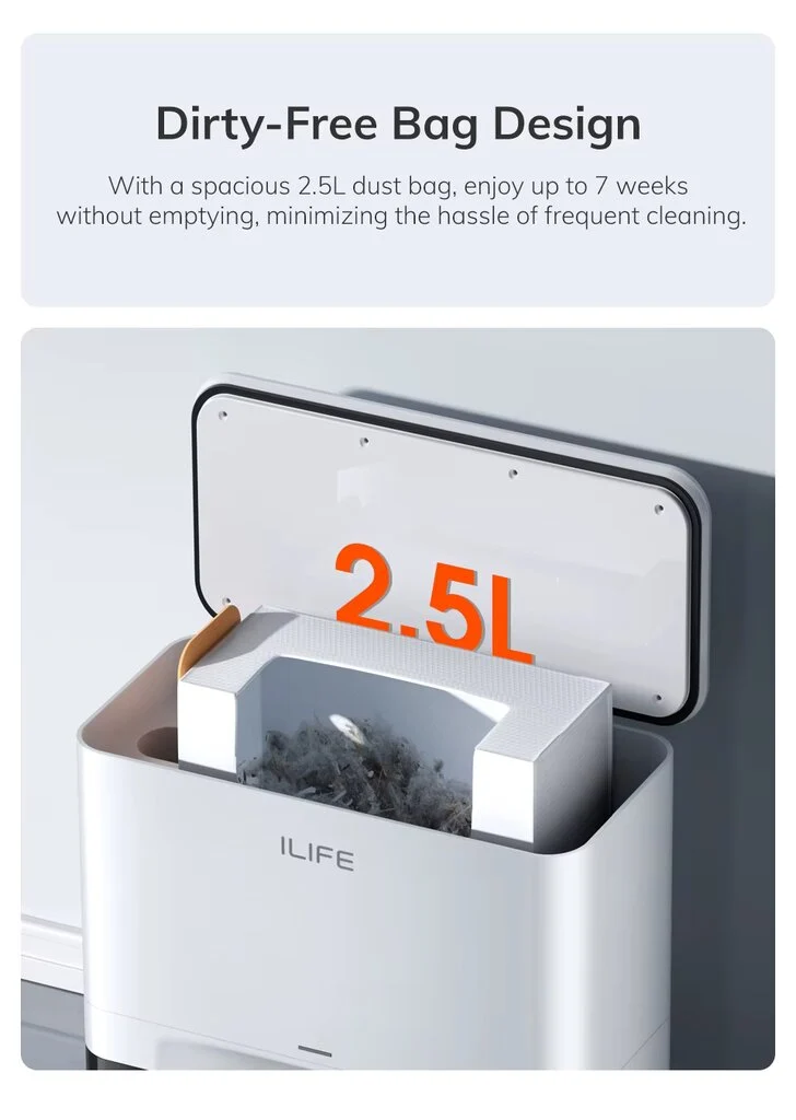 Ilife A30 Pro Robotas dulkių siurblys su drėgnu valymu, išsivalymo stotele ir LiDar navigacija
