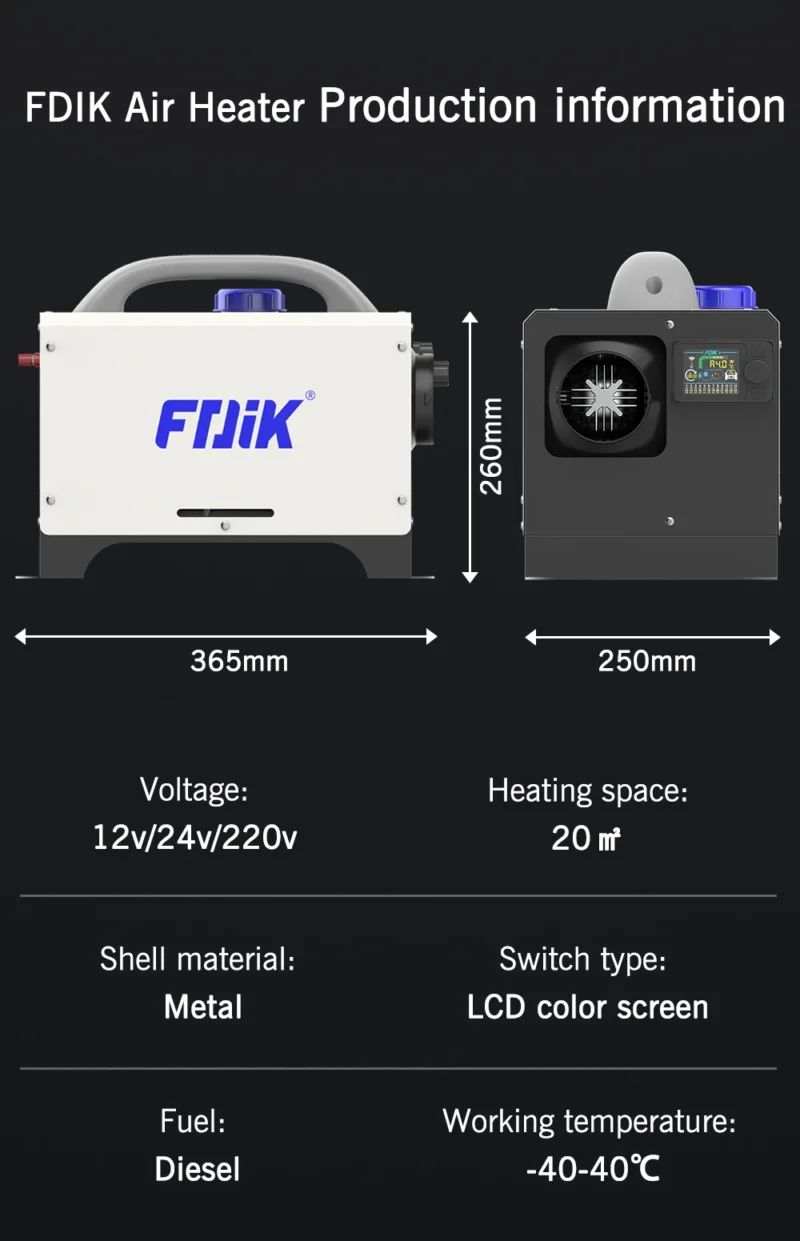 Universalus 12V 24V 220V Dyzelinis šildytuvas kvadratiniu korpusu 8kw su Bluetooth valdymu