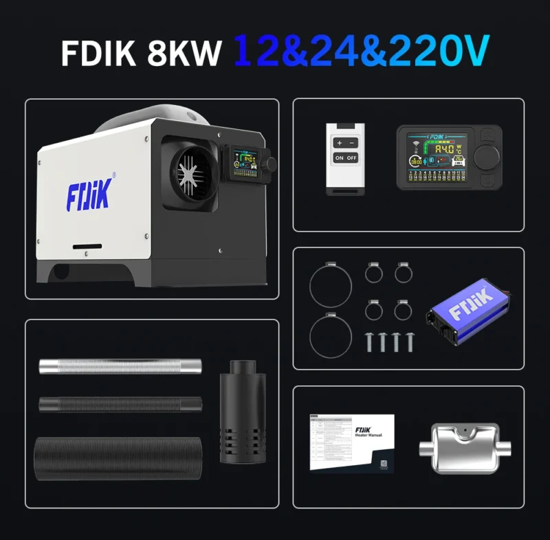 Universalus 12V 24V 220V Dyzelinis šildytuvas kvadratiniu korpusu 8kw su Bluetooth valdymu