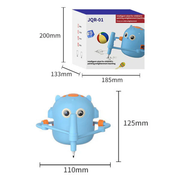 Mokomasis Piešimo robotas su muzika ir kortelėmis bei flomasteriais