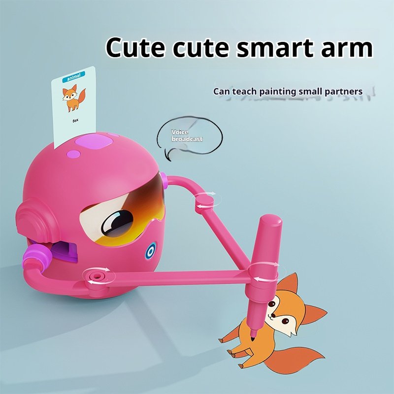 Mokomasis Piešimo robotas su muzika ir kortelėmis bei flomasteriais