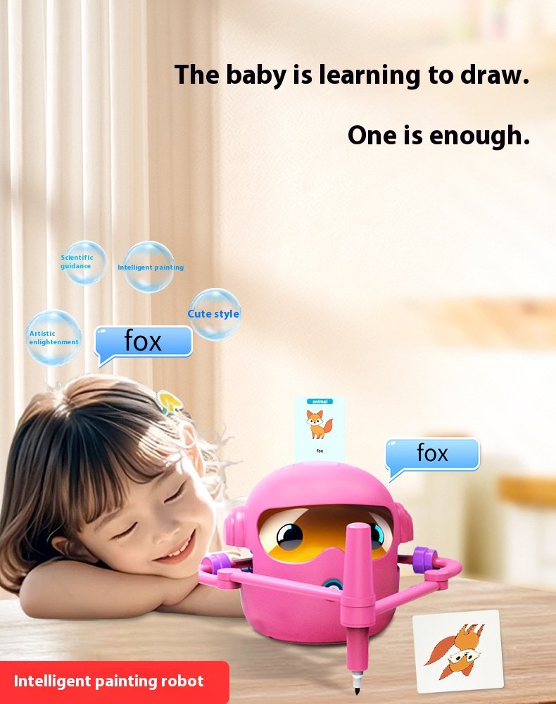 Mokomasis Piešimo robotas su muzika ir kortelėmis bei flomasteriais