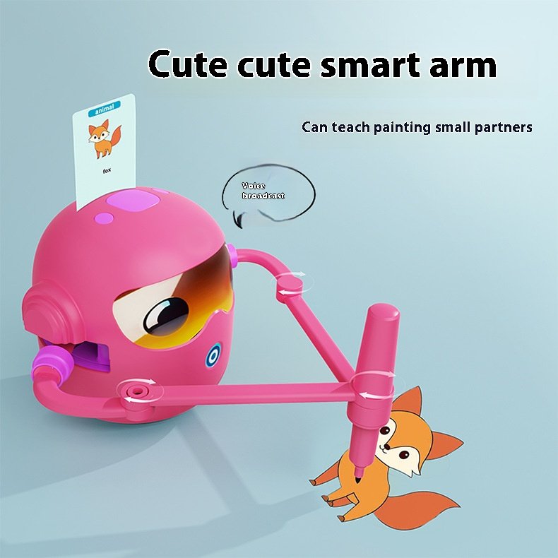 Mokomasis Piešimo robotas su muzika ir kortelėmis bei flomasteriais