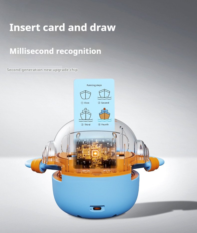 Mokomasis Piešimo robotas su muzika ir kortelėmis bei flomasteriais