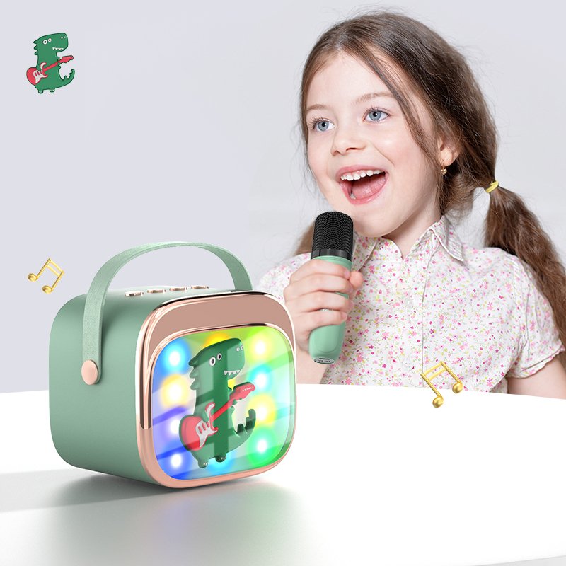 Vaikiška karaoke sistema kolonėle su Bluetooth + 2 mikrofonai LED šviesos