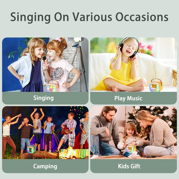 Vaikiška karaoke sistema kolonėle su Bluetooth + 2 mikrofonai LED šviesos