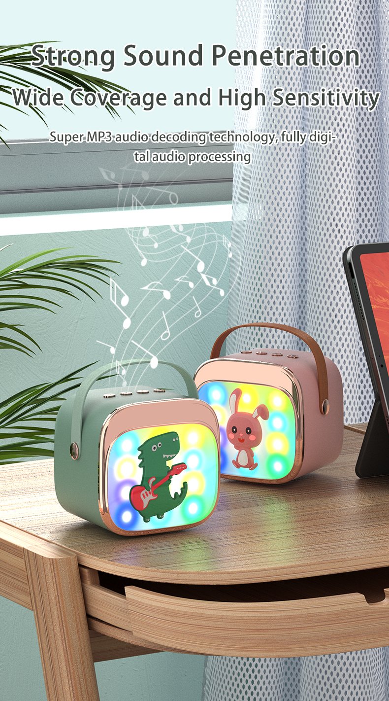 Vaikiška karaoke sistema kolonėle su Bluetooth + 2 mikrofonai LED šviesos