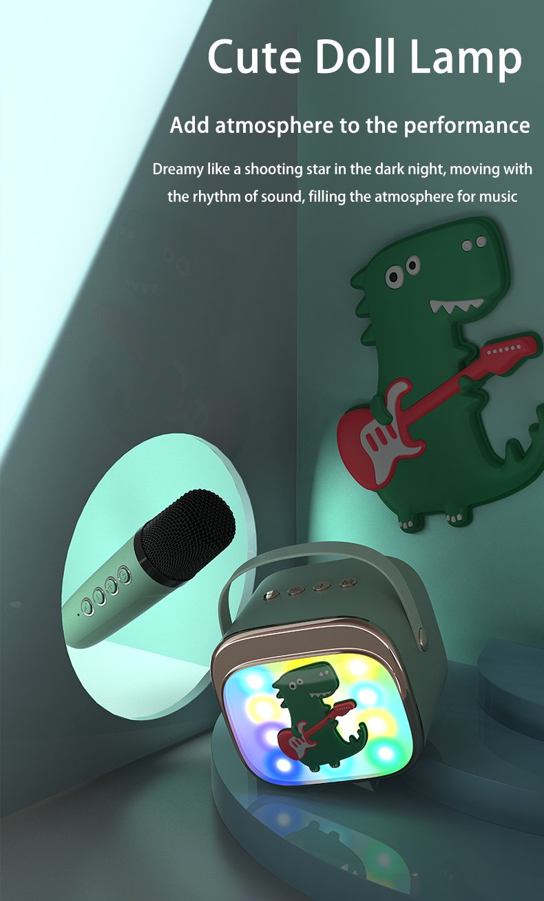 Vaikiška karaoke sistema kolonėle su Bluetooth + 2 mikrofonai LED šviesos