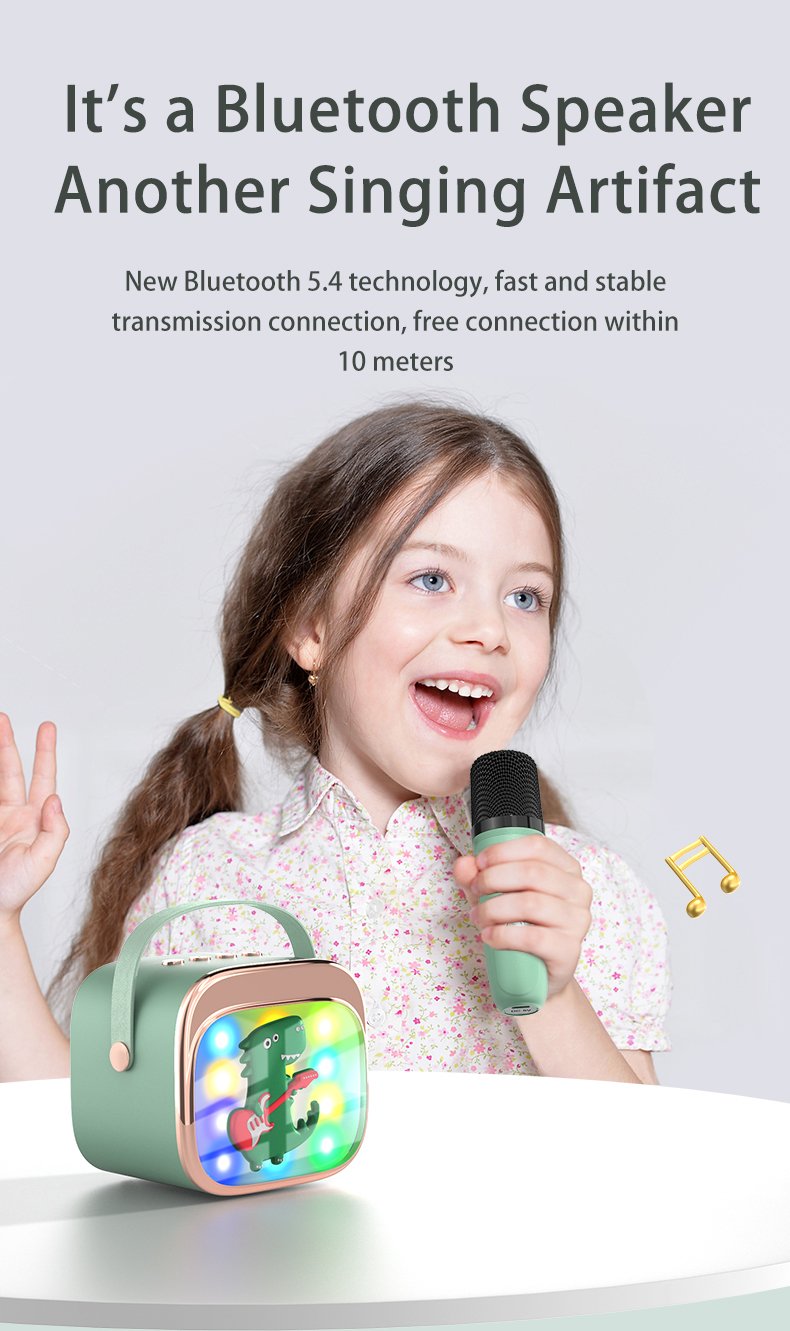 Vaikiška karaoke sistema kolonėle su Bluetooth + 2 mikrofonai LED šviesos