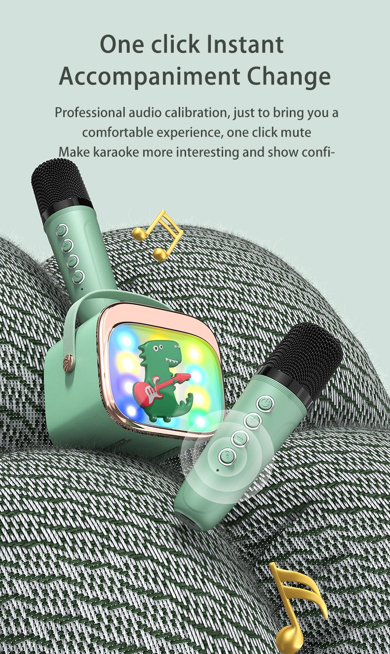 Vaikiška karaoke sistema kolonėle su Bluetooth + 2 mikrofonai LED šviesos