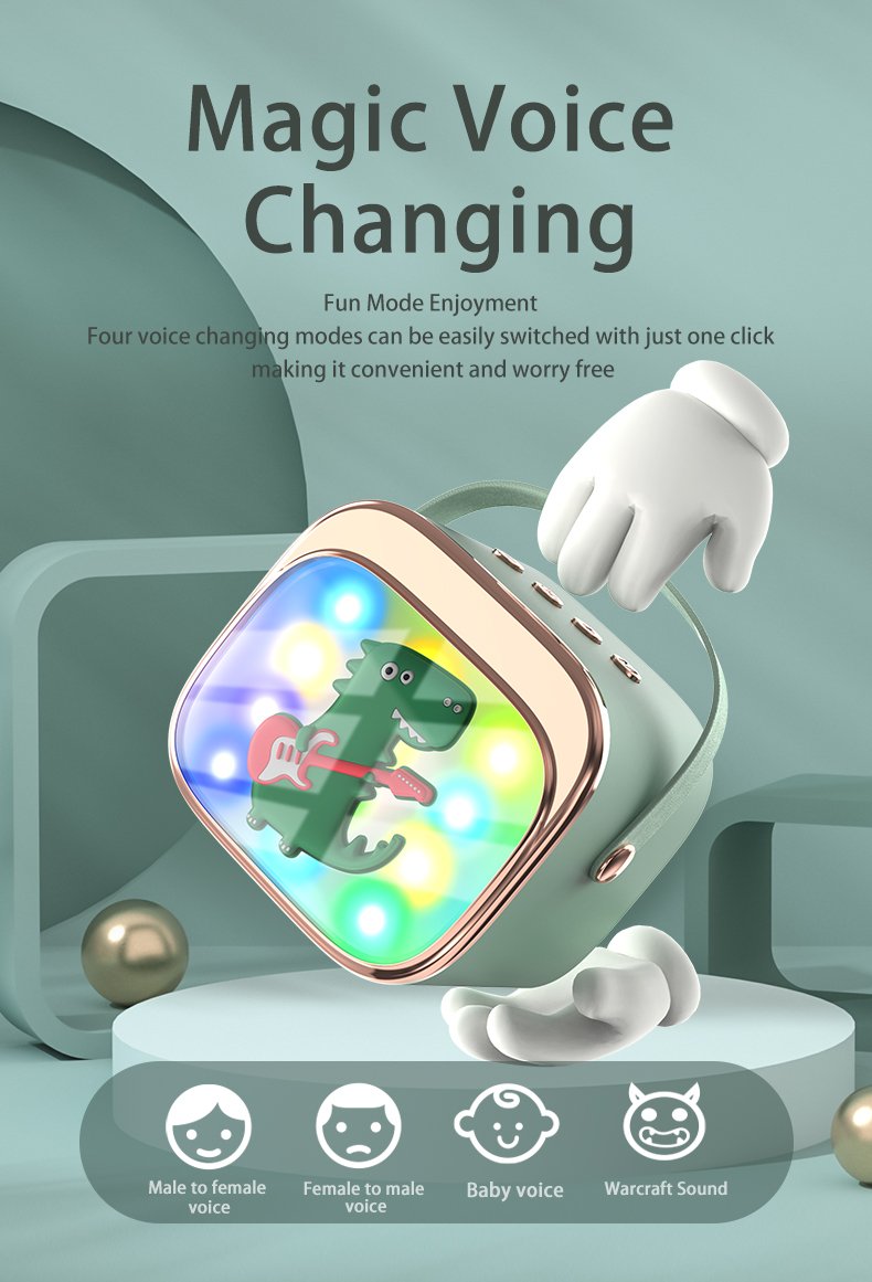 Vaikiška karaoke sistema kolonėle su Bluetooth + 2 mikrofonai LED šviesos