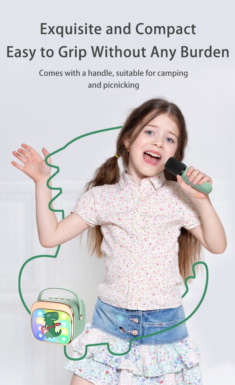 Vaikiška karaoke sistema kolonėle su Bluetooth + 2 mikrofonai LED šviesos