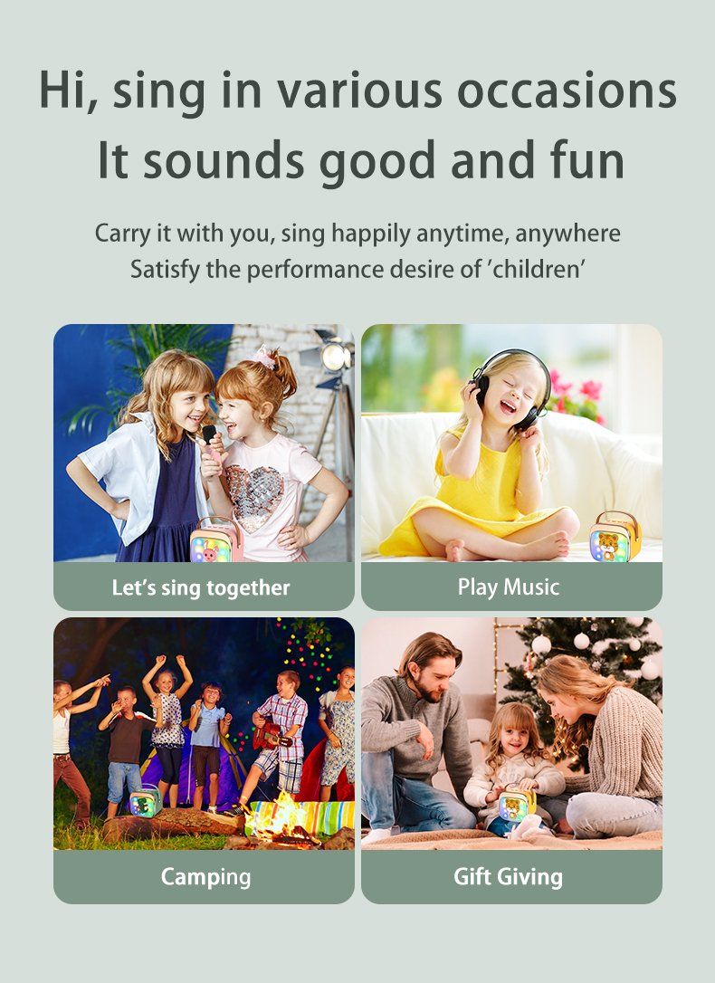 Vaikiška karaoke sistema kolonėle su Bluetooth + 2 mikrofonai LED šviesos