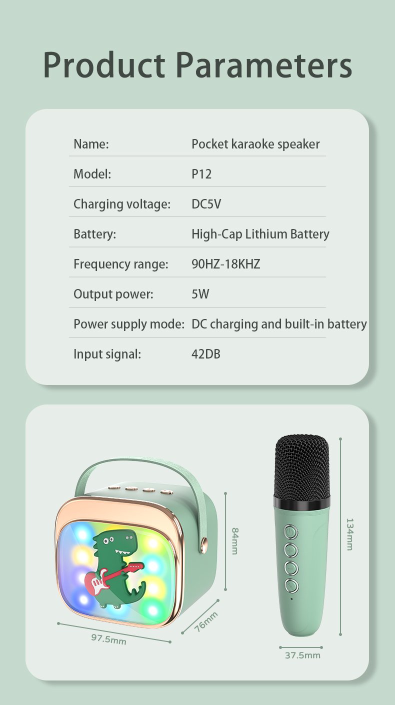 Vaikiška karaoke sistema kolonėle su Bluetooth + 2 mikrofonai LED šviesos