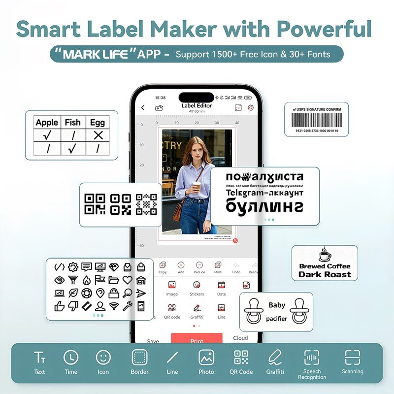 MarkLife P50 belaidis bluetooth etikečių lipdukų spausdintuvas