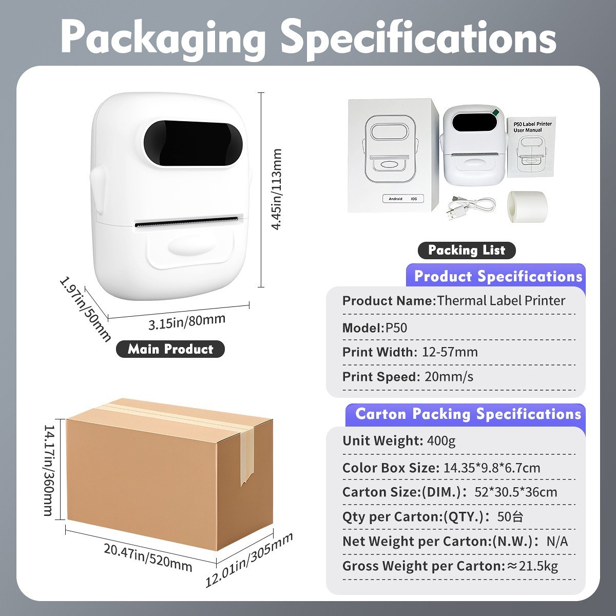 MarkLife P50 belaidis bluetooth etikečių lipdukų spausdintuvas