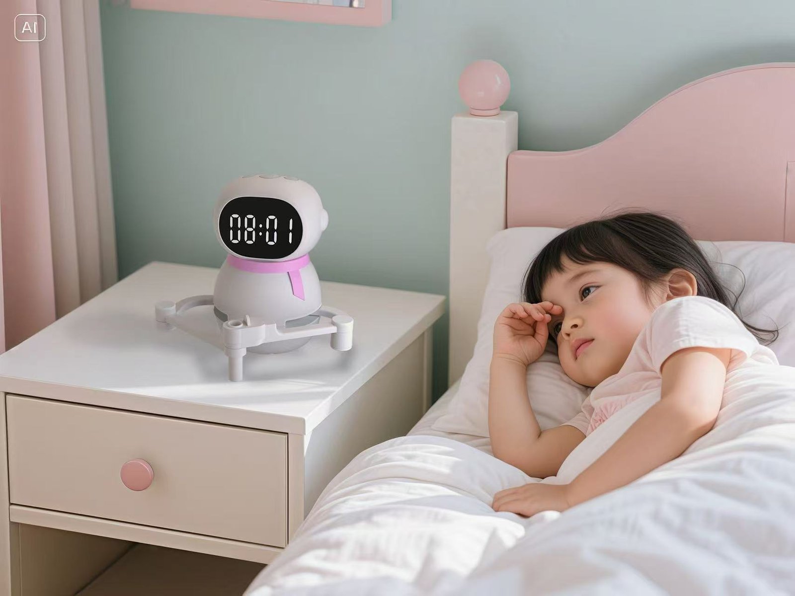 Mokomasis piešimo robotas vaikams su emocijų ekranu ir muzika