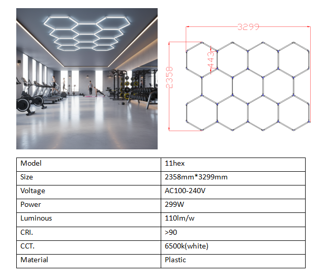 Hexagon LED Korys šešiakampis apšvietimas 11HEX 235x330cm