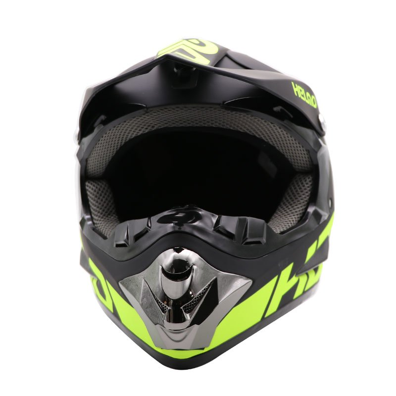 Vaikiškas moto šalmas su akiniais ir pirštinėmis žalias vaikams ir paaugliams