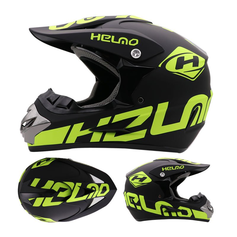 Vaikiškas moto šalmas su akiniais ir pirštinėmis žalias vaikams ir paaugliams