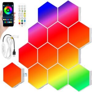 LED RGB Šešiakampis apšvietimas žaidimų kambariui 12vnt hexagon modulių