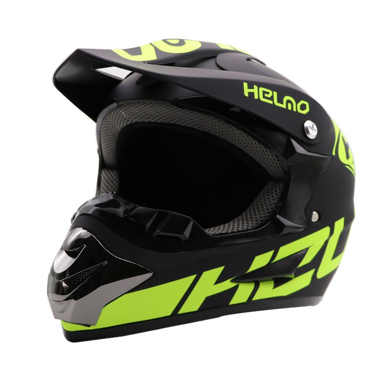 Vaikiškas moto šalmas su akiniais ir pirštinėmis žalias vaikams ir paaugliams